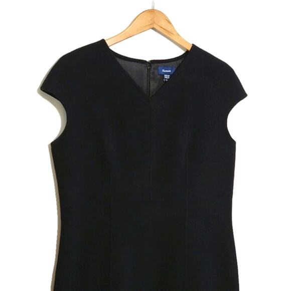 Faconnable Wool Cashmere V Neck Short Sleeve Black Midi Sheath Dress Size 14 - Picture 2 of 15